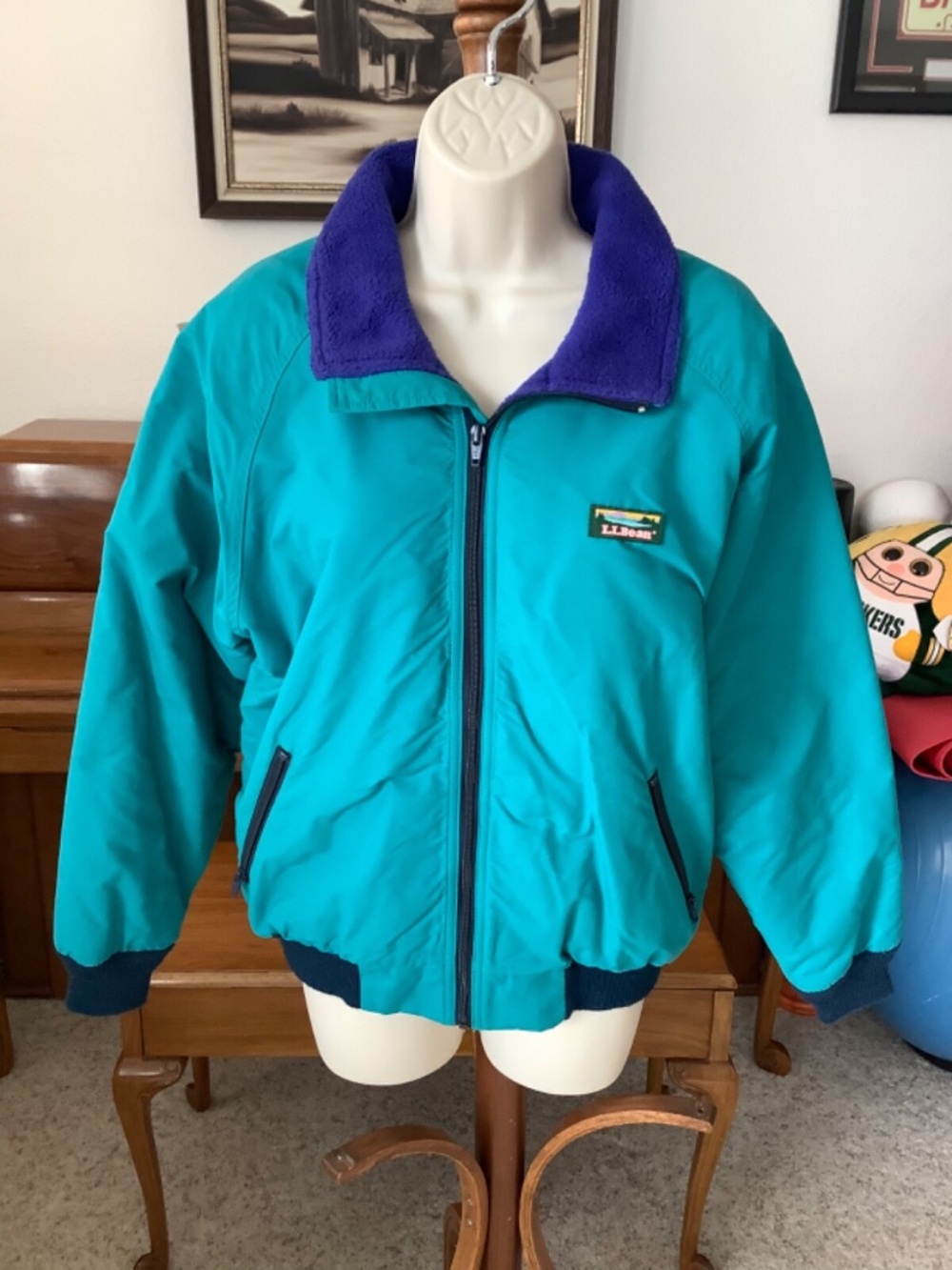 Vintage LL BEAN Warm Up SKI JACKET Womens MEDIUM Fleece Lined Nylon Shell 90s